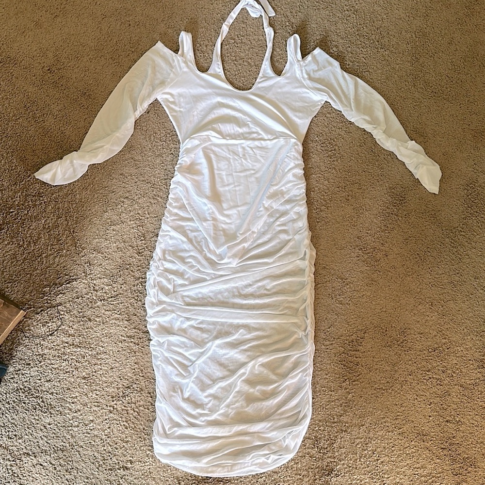 Bodycon Mesh long sleeve halter dress